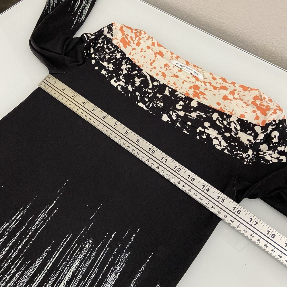 Diane Von Furstenberg Black Geo‎ Print 100% Silk Women's Dress Size 4 3/4 Sleeve - Picture 6 of 10
